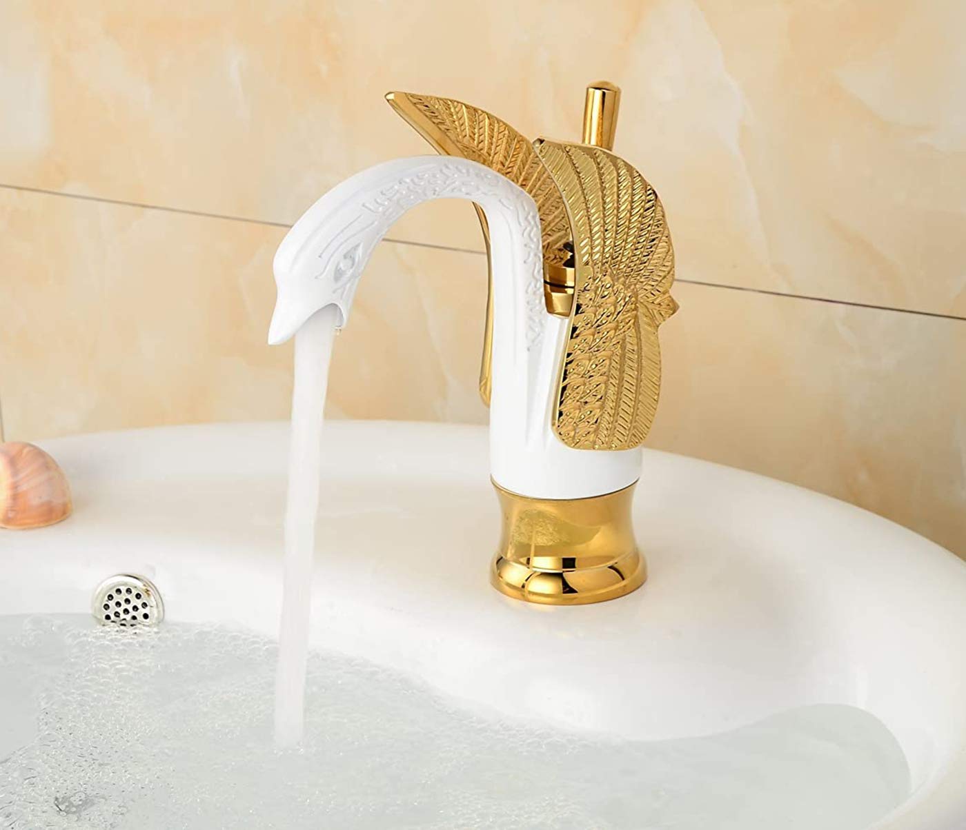 GGStudy Schwan-Form Wasserhahn – Gold, Einhandgriff, Für Waschbecken, 31 Cm Hoch, Messing, Deck Mount
