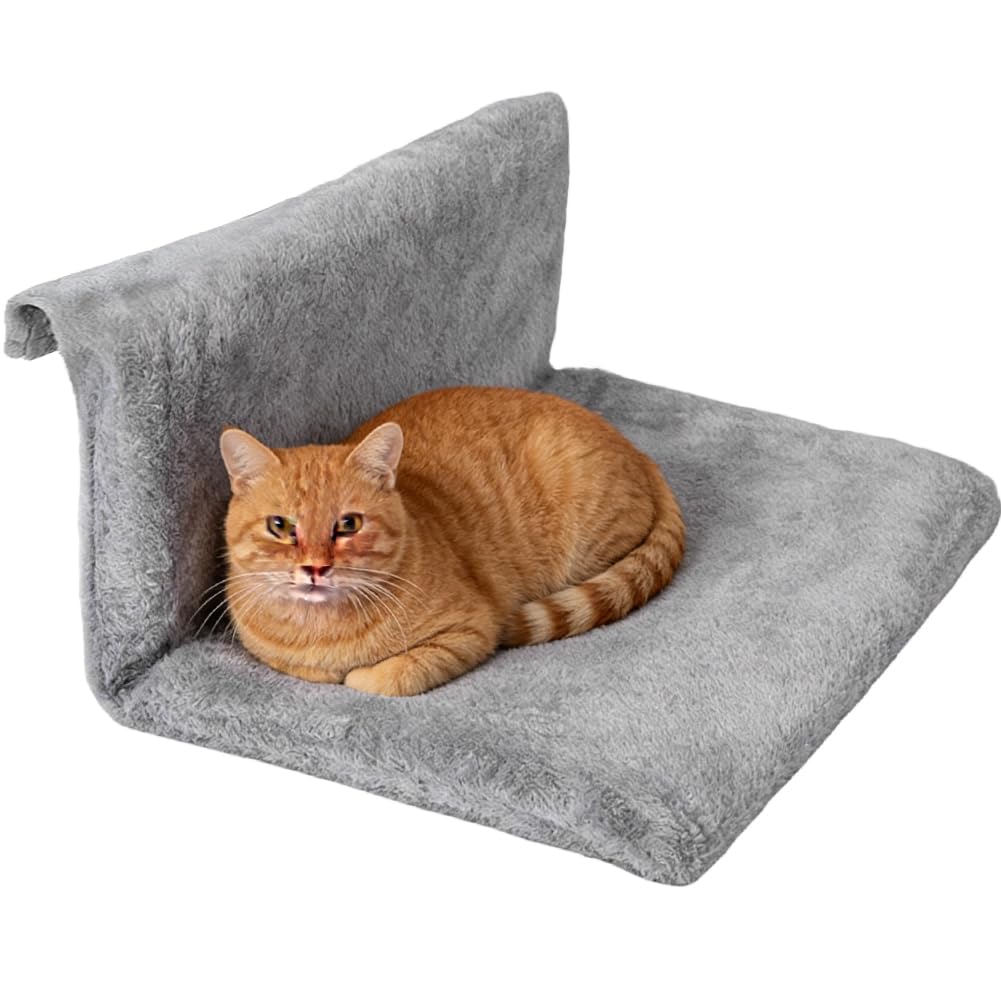 Cat Bed for Heaters,Katzenheizungsliege mit kuscheligem Plüschbezug, Kuschelige Katzenheizungsliege, Cat Hammock Heating, Heizungsliege Katzen für alle Heizkörper (Grau)