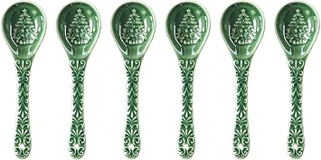 Metahom Christmas Tree Spoons, Ceramic Small Serving Spoons for Soups, Cereal, Ice Cream, Condiments, Dips, Charcuterie Boards, Dishwasher & Microwave Safe, Green, Set of 6