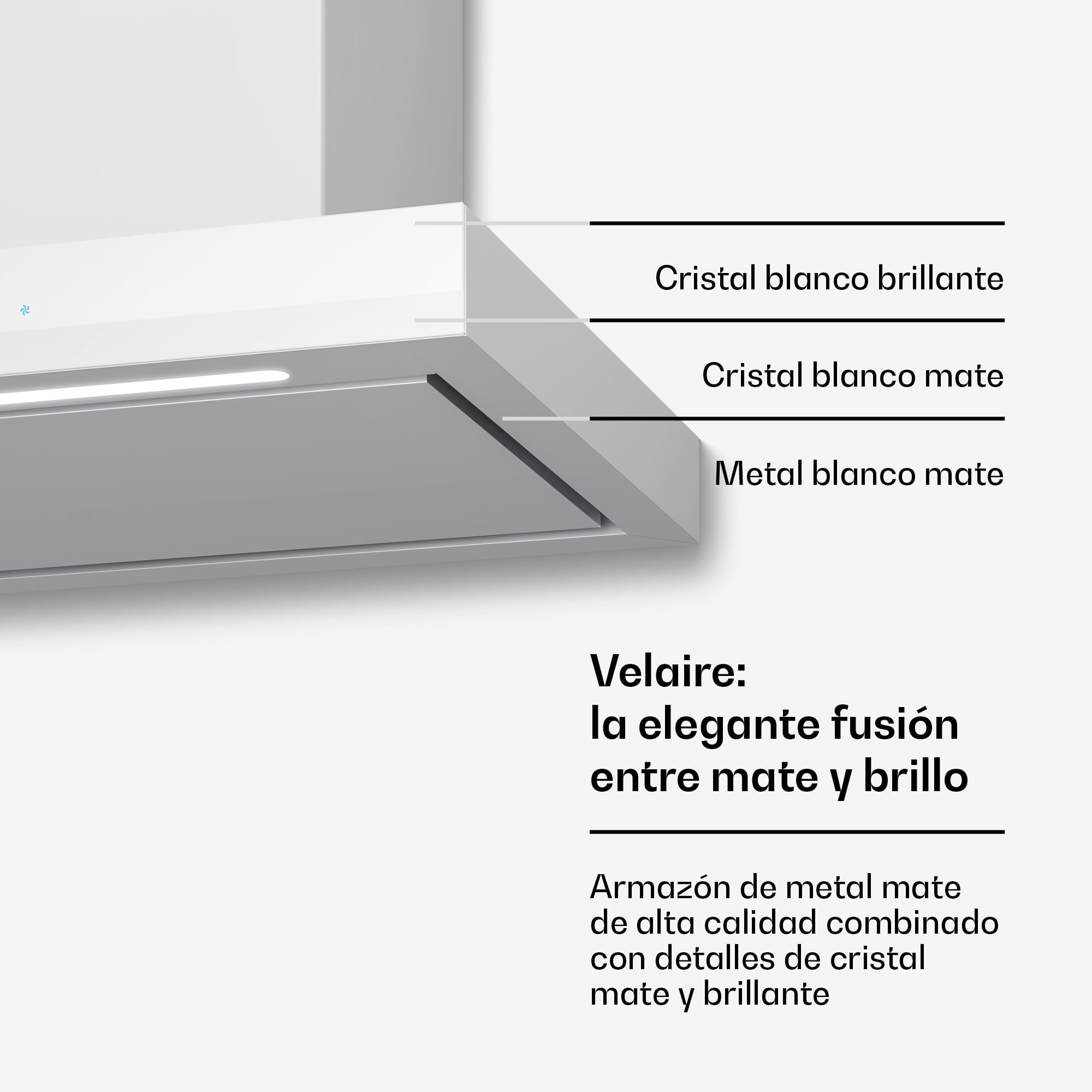 Klarstein Velaire Campana Extractora 60 cm - 600 m³/h, Eficiencia A++, LED, Táctil, Filtro Carbón, 3 Velocidades, Silenciosa, Integrable, Campanas Extractoras Cocina 60 cm, Blanco