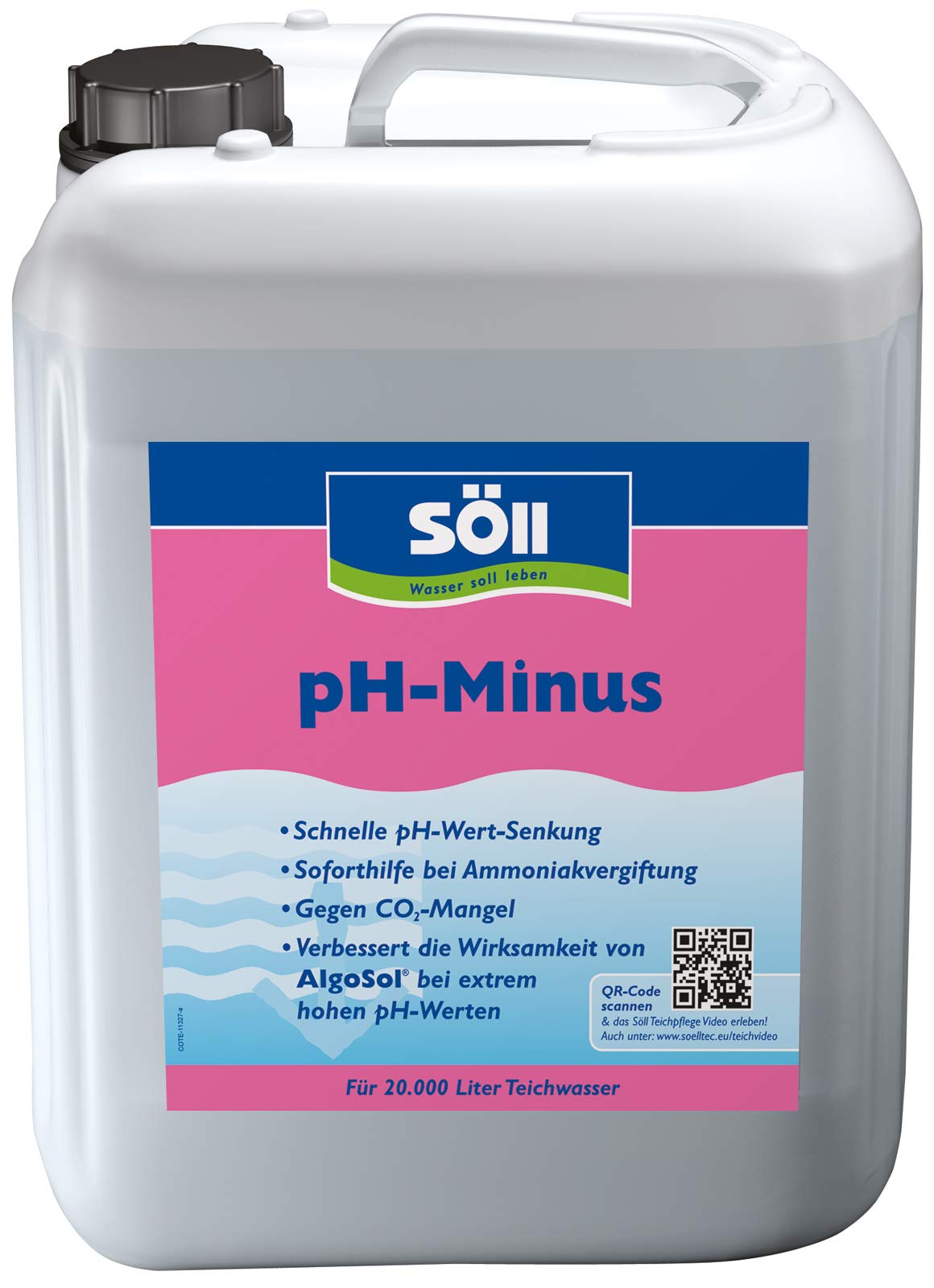 Söll 80444 pH-Minus, 5 L - schnelle pH-Wert-Senkung, Wasserpflegemittel, entgiftend, nährstoffanreichernd gegen zu hohe Ammoniak-Werte im Fischteich, Gartenteich