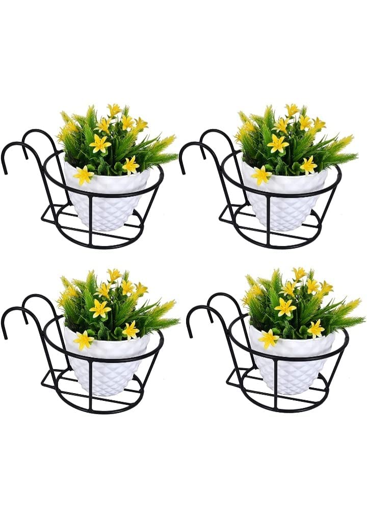 Home Decorative Zain Decor Hanging Flower Pot Holder Railing Potted Plant Stand For Home Balcony Décor, Black, Set Of 4 (Metal Basket-4) (B09MK2WYN4) Amazon Price History, Amazon Price Tracker