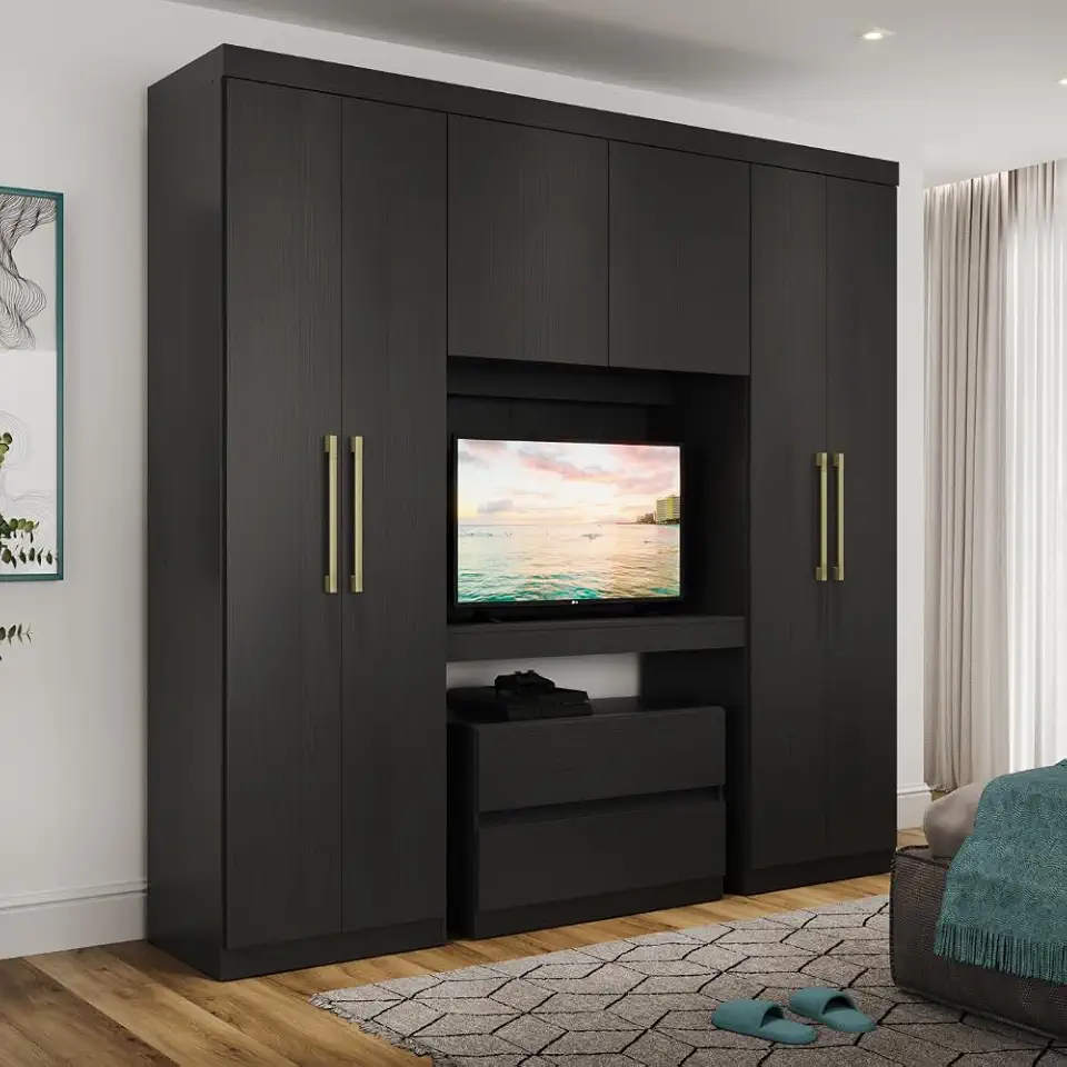 Guarda Roupa Solteiro 6 Portas 2 Gavetas Porto Carraro Preto