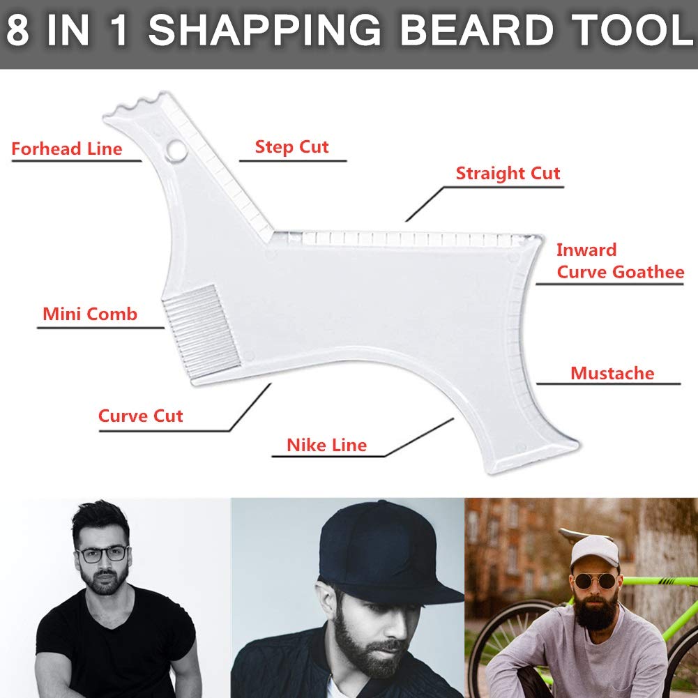Beard Shaping Styling Tool, Beard Shaping Template Comb Kit, Include Beard Shaper & Goatee Shaving Template & Folding Comb & Two Scissors Works with Beard Razor Electric Trimmers Clippers
