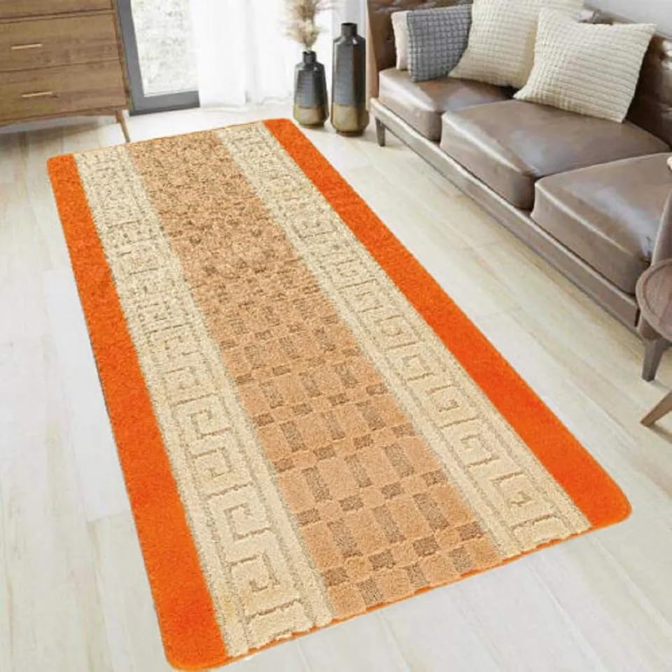 Online Bedding Nada Rugs - Made with Polypropylene Area Rugs for Bedroom - Anti Slip Modern Soft Medium Pile Rug for Hallway - Gel Backed Non Slip (Orange, 60 x 110 cm)