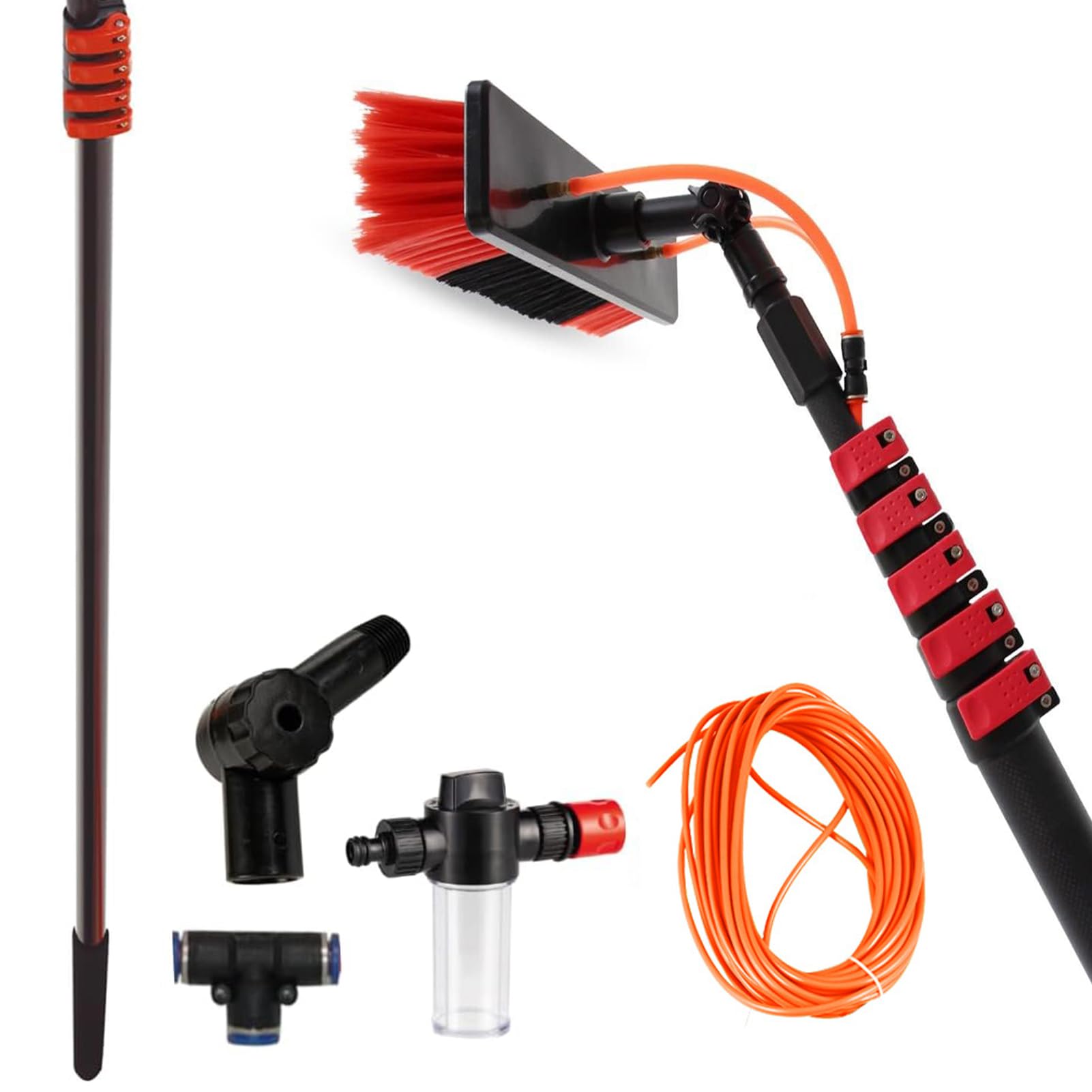 ZBBGTJK Water Fed Pole Kit 5.4m - Extendable Telescopic Window Cleaning Poles with Aluminum Brush & Spray Washer for Effortless Outdoor Window Cleaning