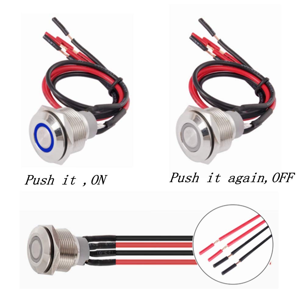 Pulsante Per Veicoli Nautici Pulsante Per Clacson 22mm 12V Impermeabile Con LED - Interruttore A Pulsante Momentaneo Per Auto E Barche Interruttore Metallo Barca - Foto 6