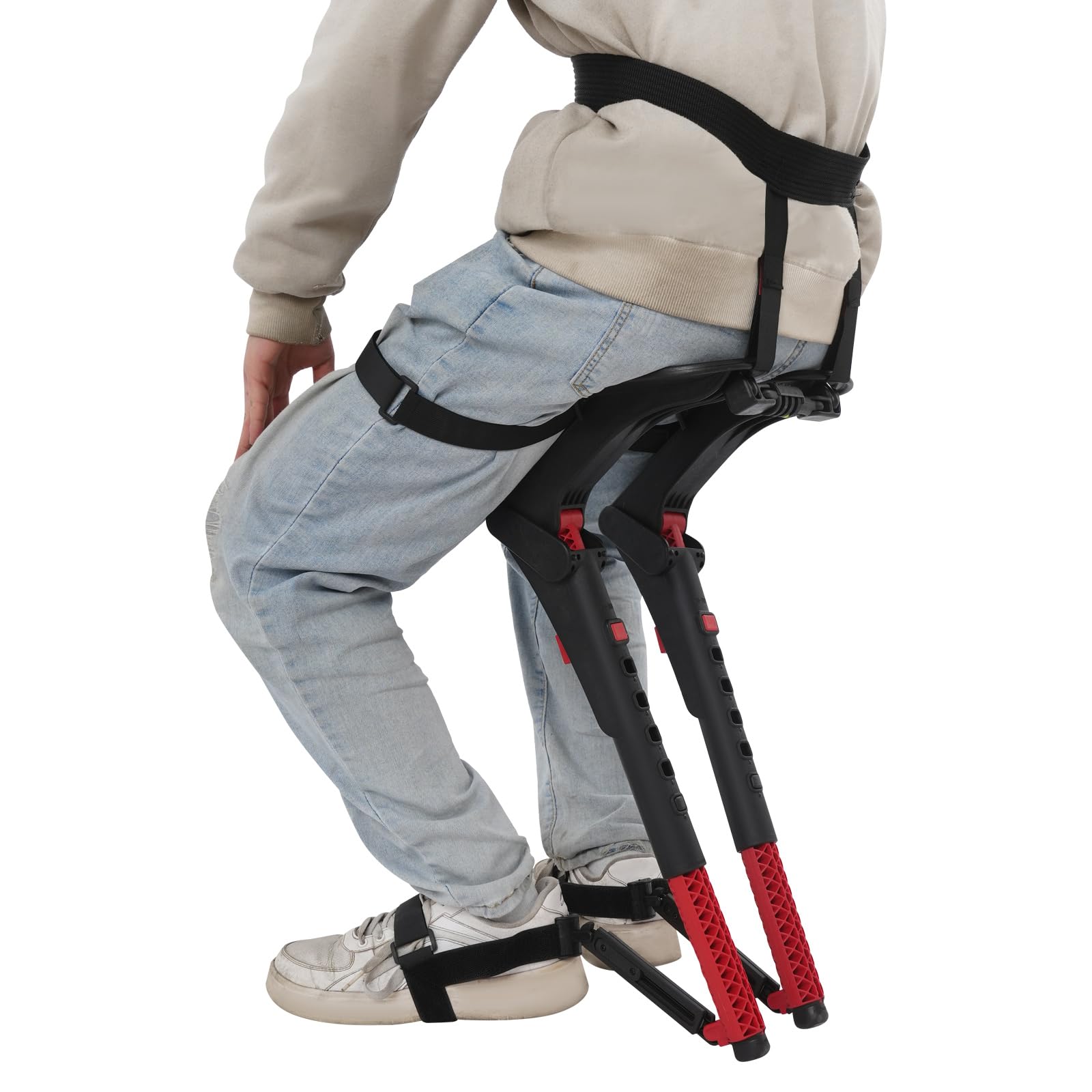 Exoskelett-Schwebesitz, Tragbarer Klappstuhl mit 5-Fach Verstellung, Leichter Sitz bis 150kg, Kompakter Reisestuhl für Unterwegs für Angeln, Camping und Outdoor