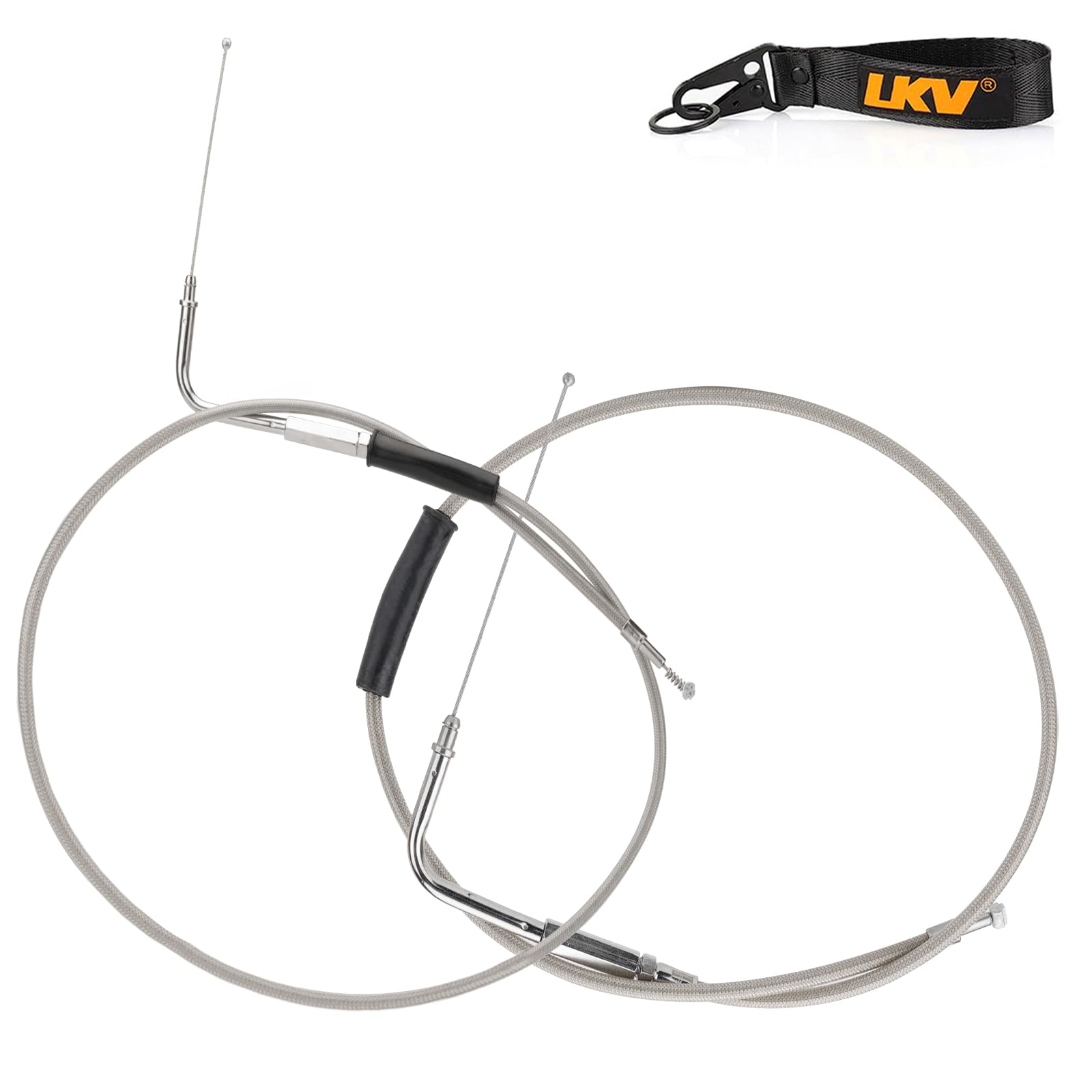 LKV 43" Motorcycle Throttle Idle Cable Braided Kit Extention Stainless Steel Throttle Gas Wire Compatible with Harley Davidson Dyna Softail XL 883 1200 Fat Boy Heritage Road King