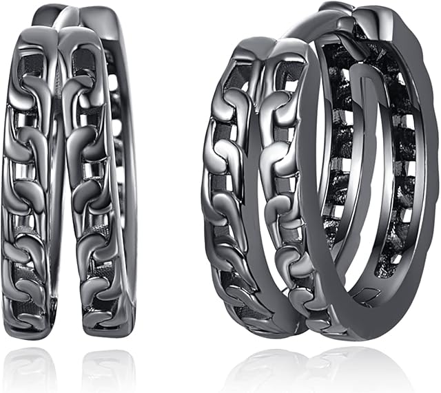 ADMETUS 925 Sterling Silver Black Hoop Earrings for Men | Hypoallergenic Earrings Jewelry Gifts for Sensitive Ears