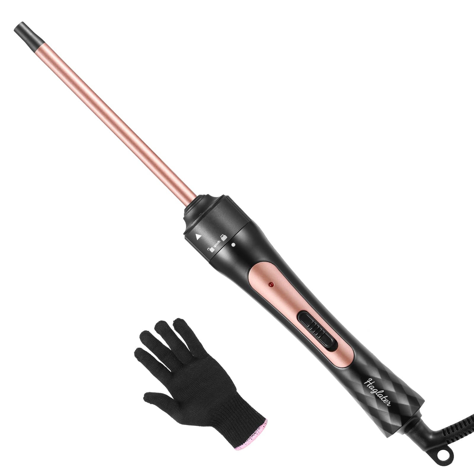 Lockenstab Kleine Locken, Haglater Mini Lockenstäbe 9mm, Dünner Lockenstab Dünn enge Locken, 40s Schnelles Aufheizen, 2 Temperatur 180°C/210°C, Lockenwickler für Kurze/Lange Haare