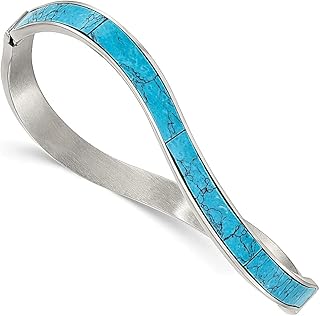 Bracelete de aço inoxidável com dobradiça azul turquesa sintética expansível empilhável joias modernas para mulheres presentes para ela, 7 inch, Aço inoxidável, Turquesa