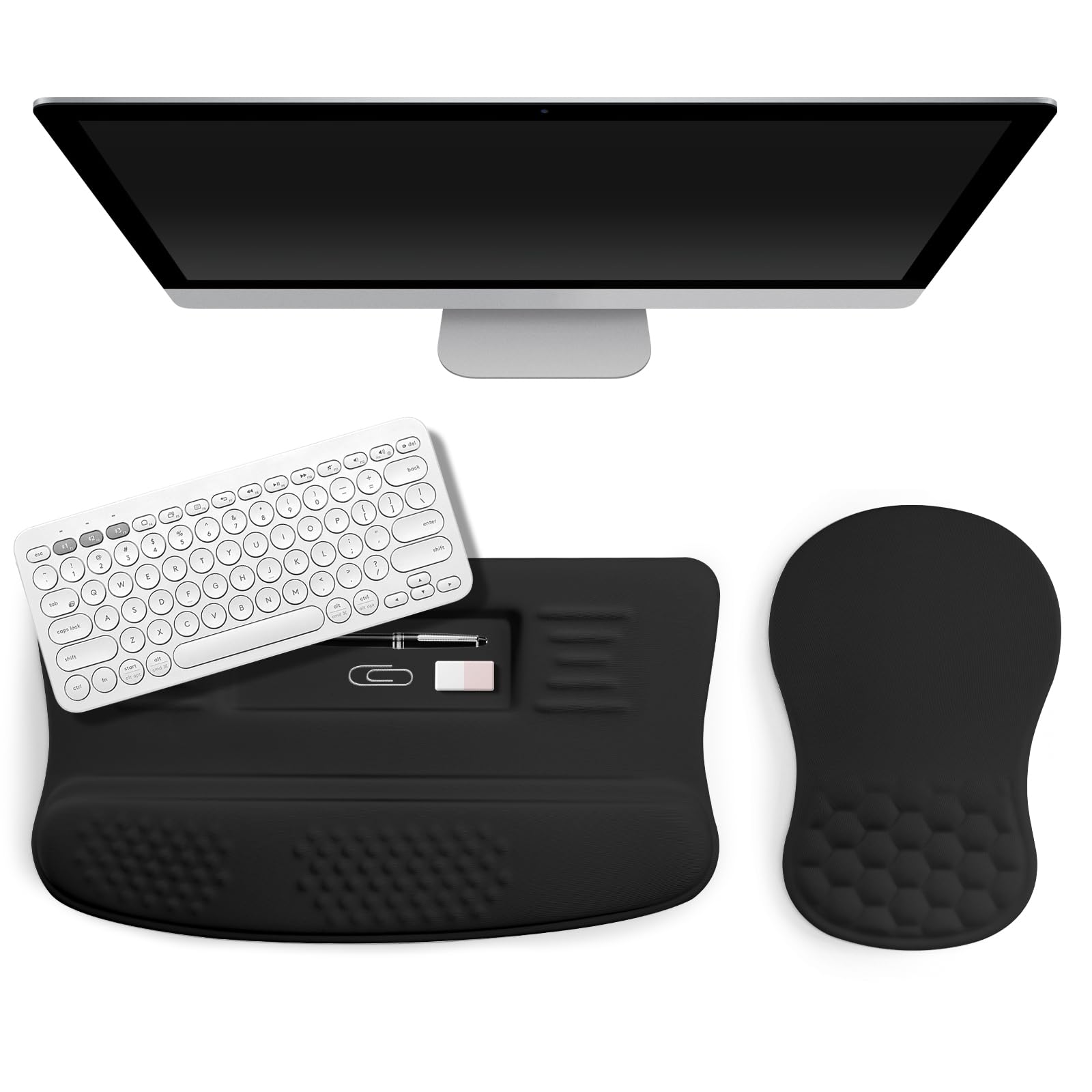 Set 2 in 1, supporto ergonomico per tastiera con poggiapolsi e tappetino per mouse con supporto per il polso, in memory foam per alleviare il dolore al tunnel carpale, migliora la postura del