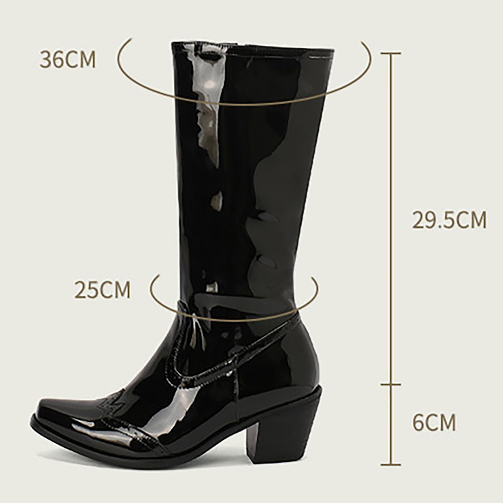 Mujer Botas Altas Sencillas De Punta Cuadrada Tacón De Bloque Grueso Botas Largas De Cuero Charol Plataforma Botas De Montar Altas Cremallera Lateral Color Sólido
