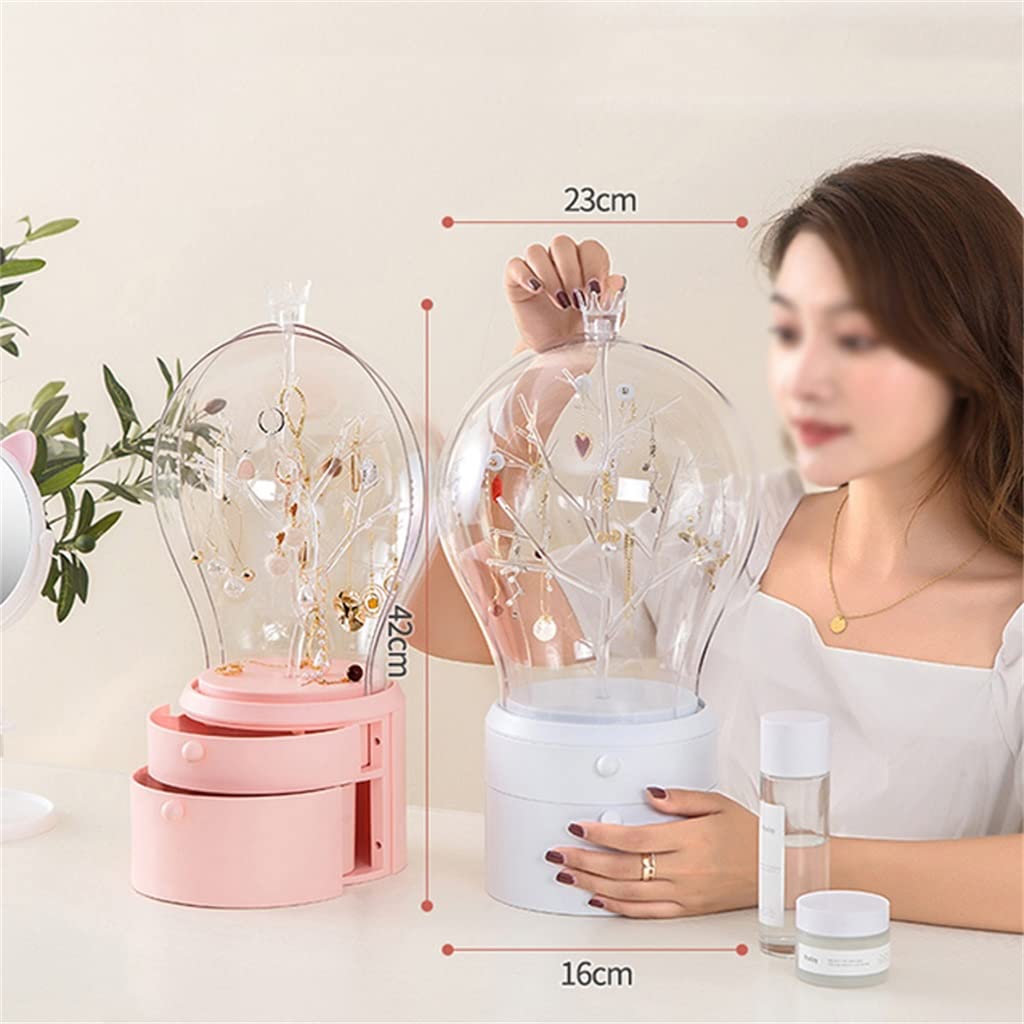 Boîte de rangement à bijoux LED Organisateur Bijoux Boîtier de chargement USB Bureau Boîte anti-poussière Boucles d'oreilles Collier Présentoir Cadeau (Blanc comme le montre l'image)