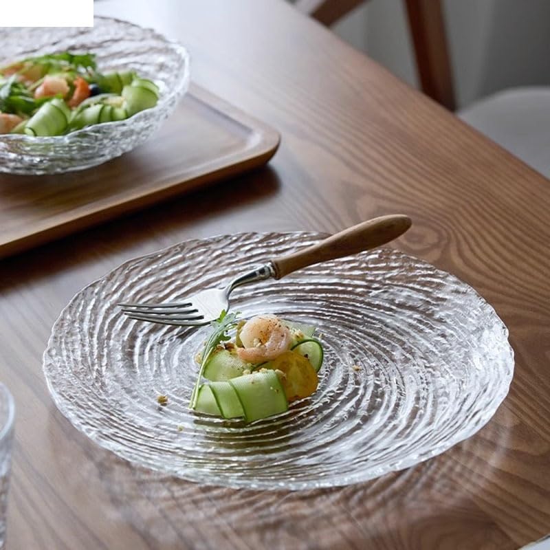 Platos de Vidrio con Rosca Creativa, Plato para Cena, Plato para Postre, Plato para Aperitivos, Platos para Ensalada de Frutas, Platos para Pasta, Restaurante (B 7.8 Pulgadas)