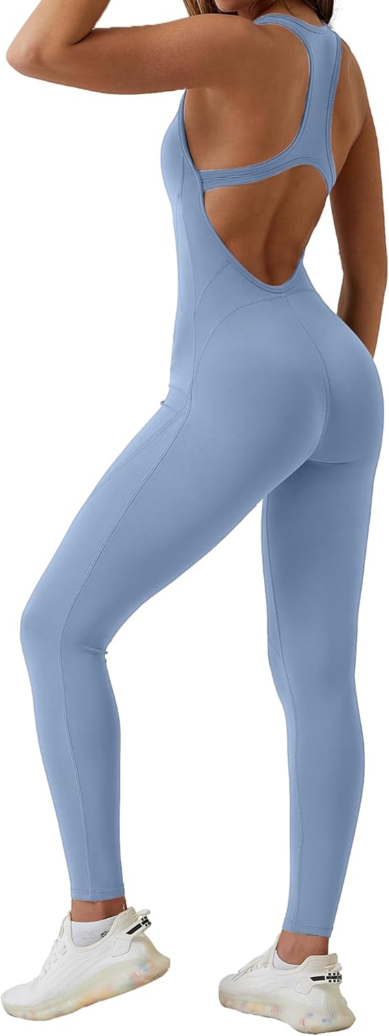 HerGymClothing Women's Yoga Sports Jumpsuit Gym Romper - U-Neck, Padded, Racerback, Hollow Out Back - Image 3