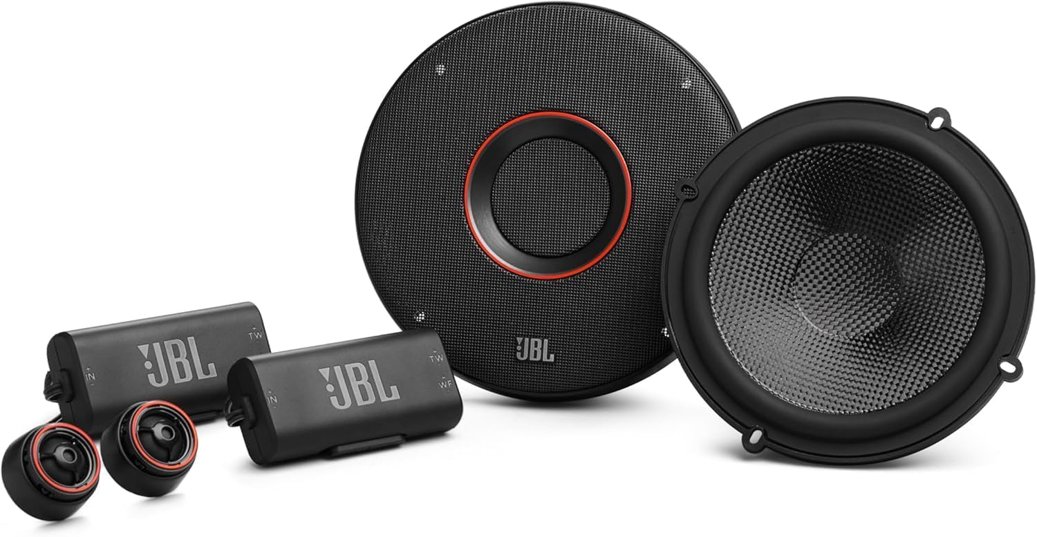 JBL Club 64CSQ 160mm 6.5 Inch 2-Way Component Car Speaker System with 70W RMS and 210W Max Power, 3 Ohm, 89dB Sensitivity, 55Hz–40kHz Frequency Response, Carbon Fibre Woofer and Silk Dome Tweeter