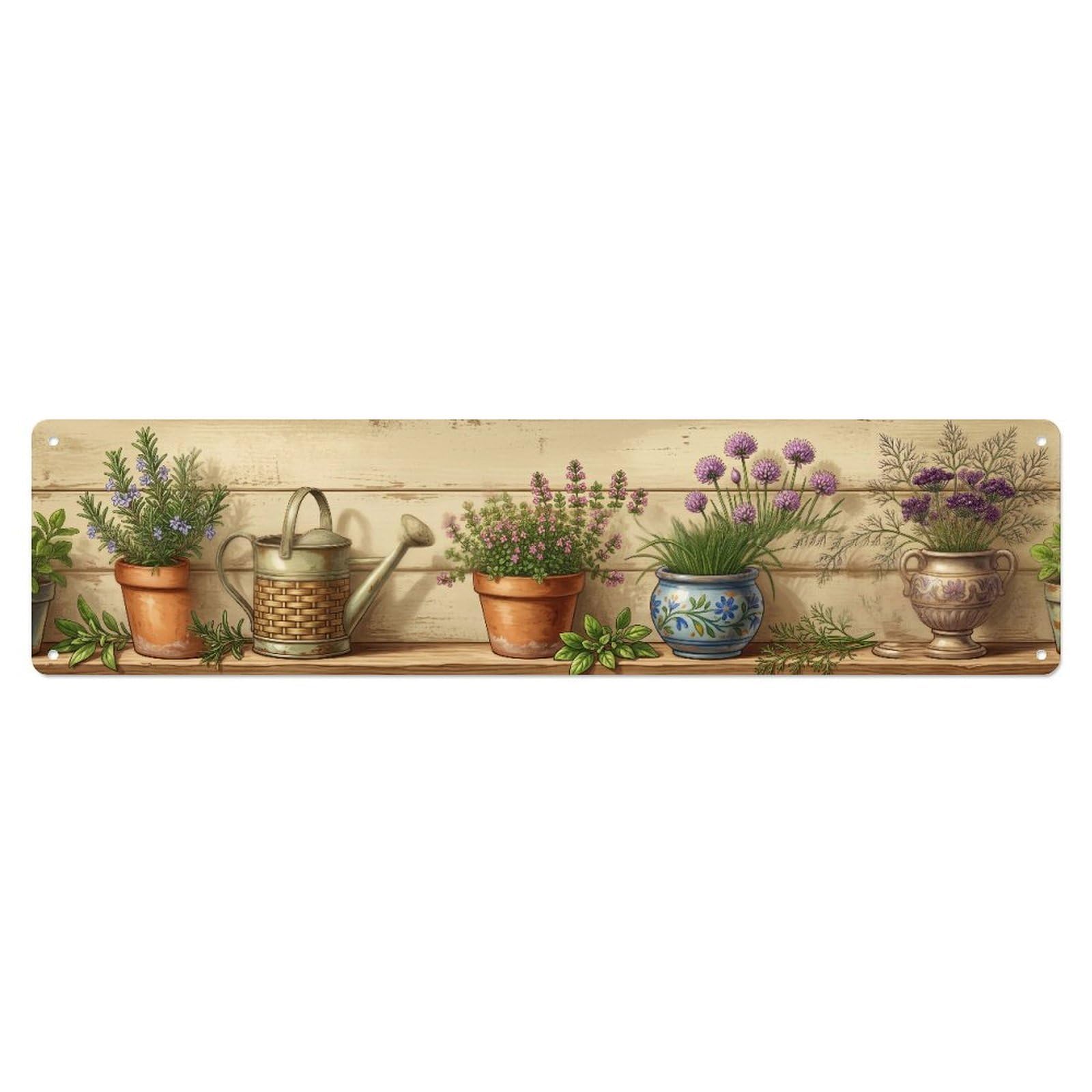 Fqnyr Style Metal Tin Sign Floral Garden Tools Cottage Herb Pot Pattern Print