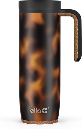Ello Taza de viaje de acero inoxidable aislada al vacío de 18 onzas con imán con asa lateral y tapa deslizante a prueba de fugas y posavasos