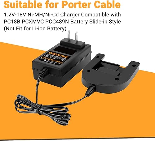 Miniatura 2 de Shentec Cable Porter de 1.2V-18V, cargador Ni-MH/Ni-Cd compatible con Porter Cable PC18B PCXMVC PCC489N Porter Cable de batería deslizante estilo
