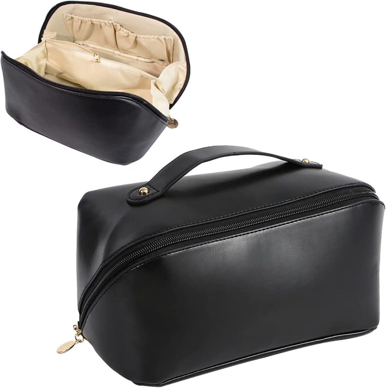 KKMS Leather Side Zipper Bag Portable Travel Organizer (Black)-image-37