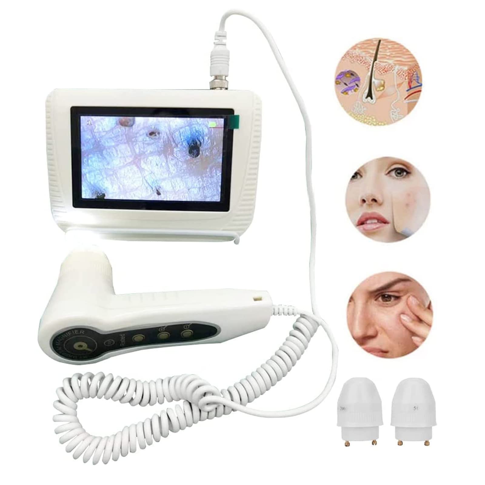 5 Inch Skin Hair Analyzer, 50X 200X Skin Hair Scalp Detector, Skin Health Analyzer Hair Follicle Detector Skin Care Instrument, Hair Analyser Machine Detection for Home Salon Use