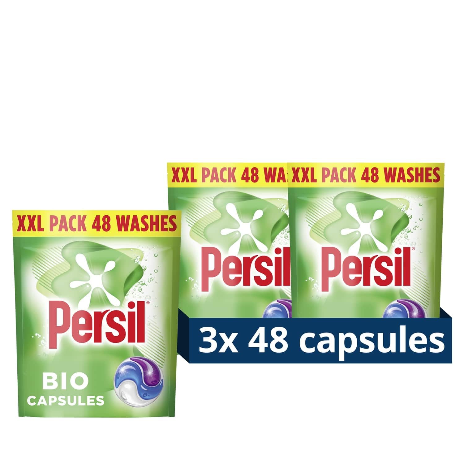 Persil Bio 3 in 1 Laundry Washing Detergent Capsules 48 washes - Pack of 3