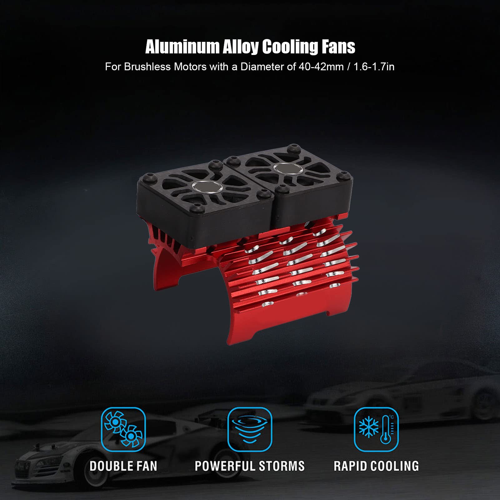 RC Cooling Fans, RC Motor Cooling Fan, 40?42mm RC Car Motor Heatsink, Brushless Motor Heatsink for 1/8 RC Car 40mm 42mm Brushless Motor (Red)