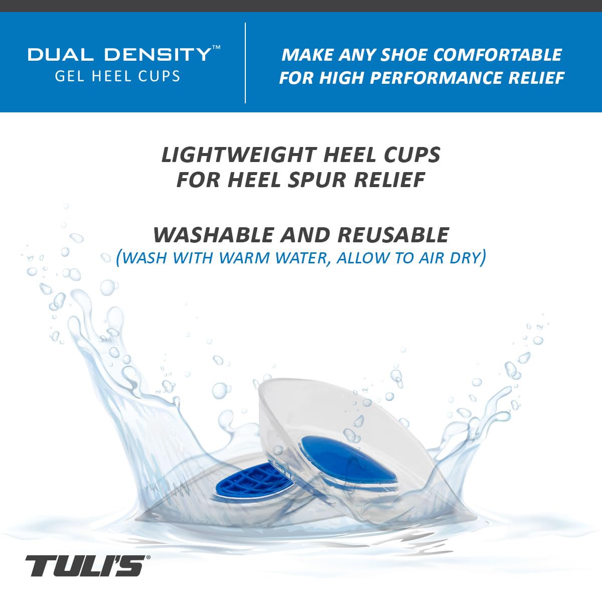 Tuli's Dual Density Heel Cups – Talloniere a Doppia Densità per Malessere al Tallone, Fascite Plantare e Sperone Calcaneare, 1 Paio, Regular