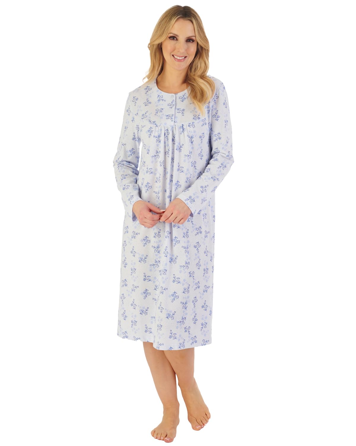 Slenderella Long Sleeve Jersey Nightie ND06106 Blue 20-22