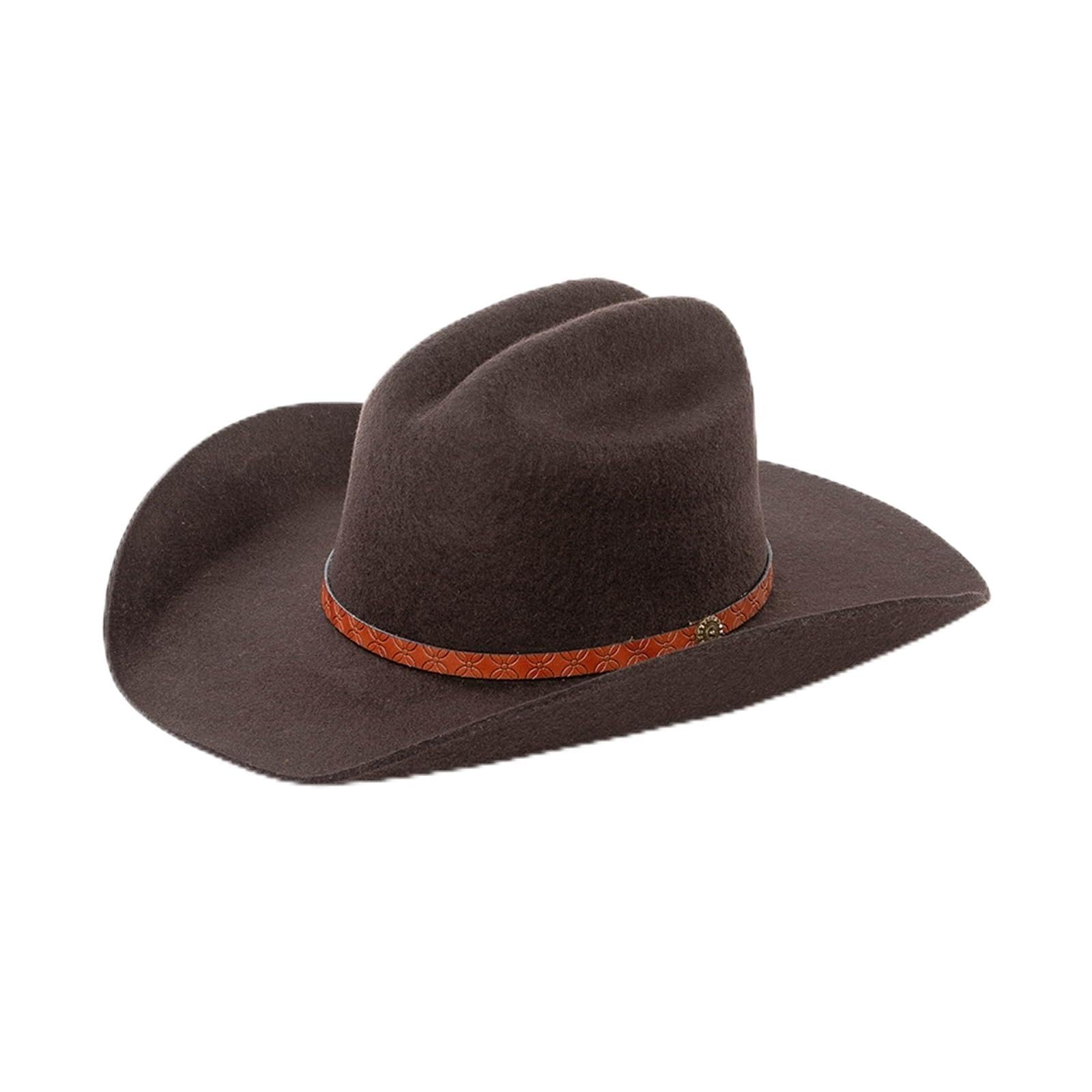 Cappello da Cowboy a Tesa Larga in Feltro di Lana for Primavera e Autunno con Fascia in Pelle Goffrata, Unisex, Fedora
