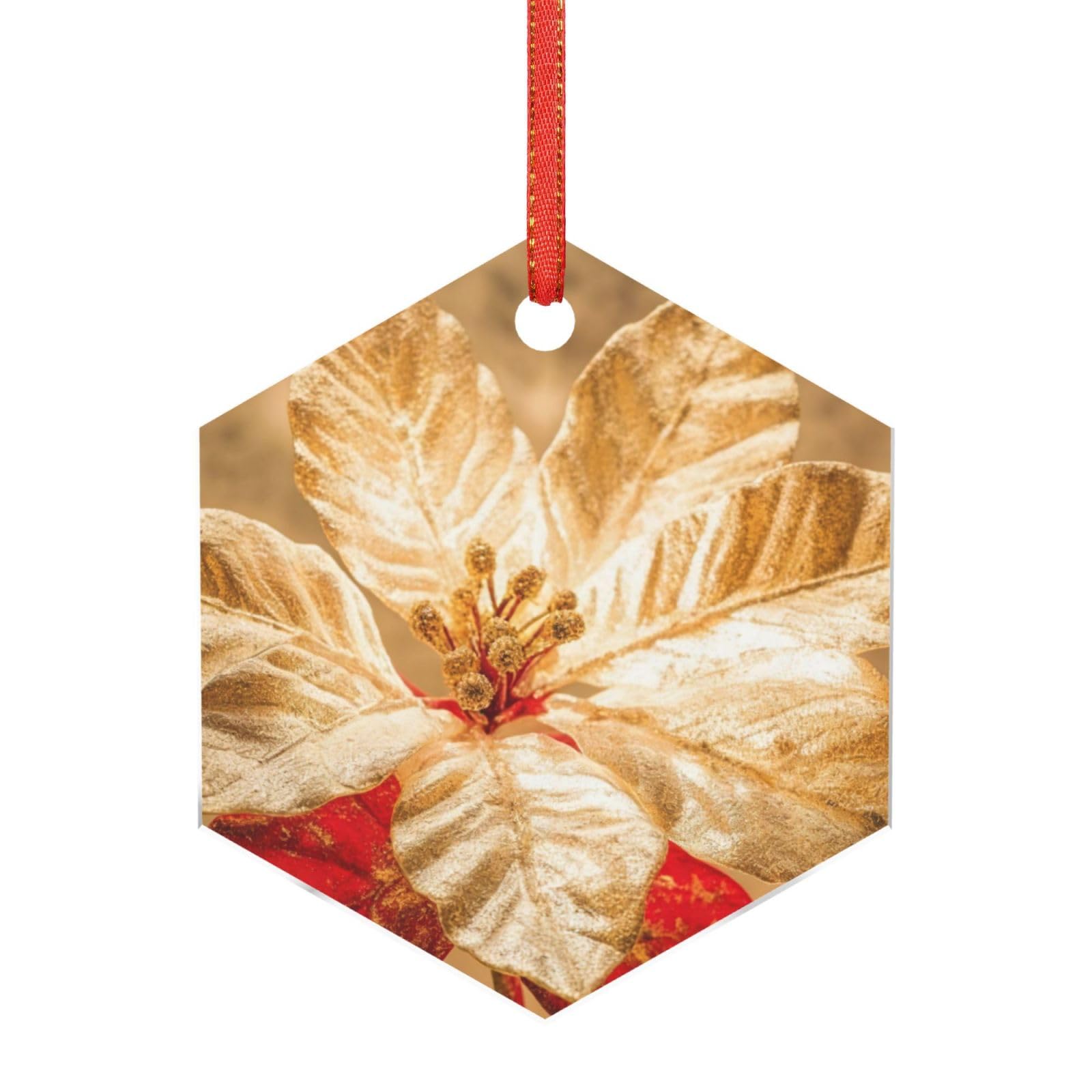 Acrylic Ornament Christmas Tree Decoration Clear Round Pendant with Red Ribbon Gold and Red Leaves Christmas Ornaments Indoor Outdoor Hanging Acrylic Pendants for Xmas Party Decor