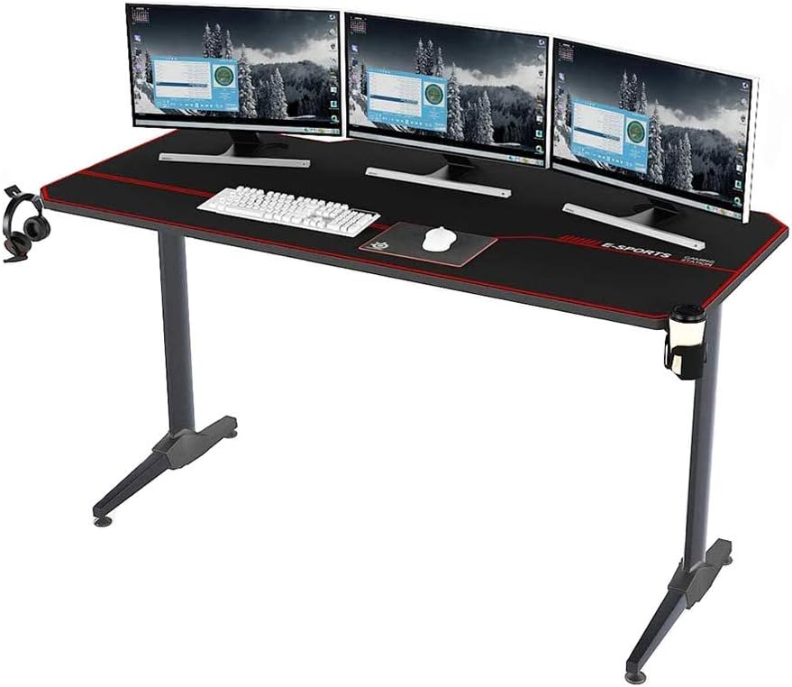 soges 55 inches Gaming Desk Computer Desk Computer Gamer Desk Pro Table Ergonomic PC Desk with USB Charger Cup Holder and XL Mouse Pad