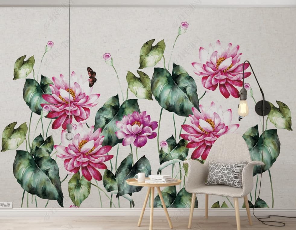 Papier peint intissé fleurs de lotus aquarelle poster geant mural salon chambre 300x210