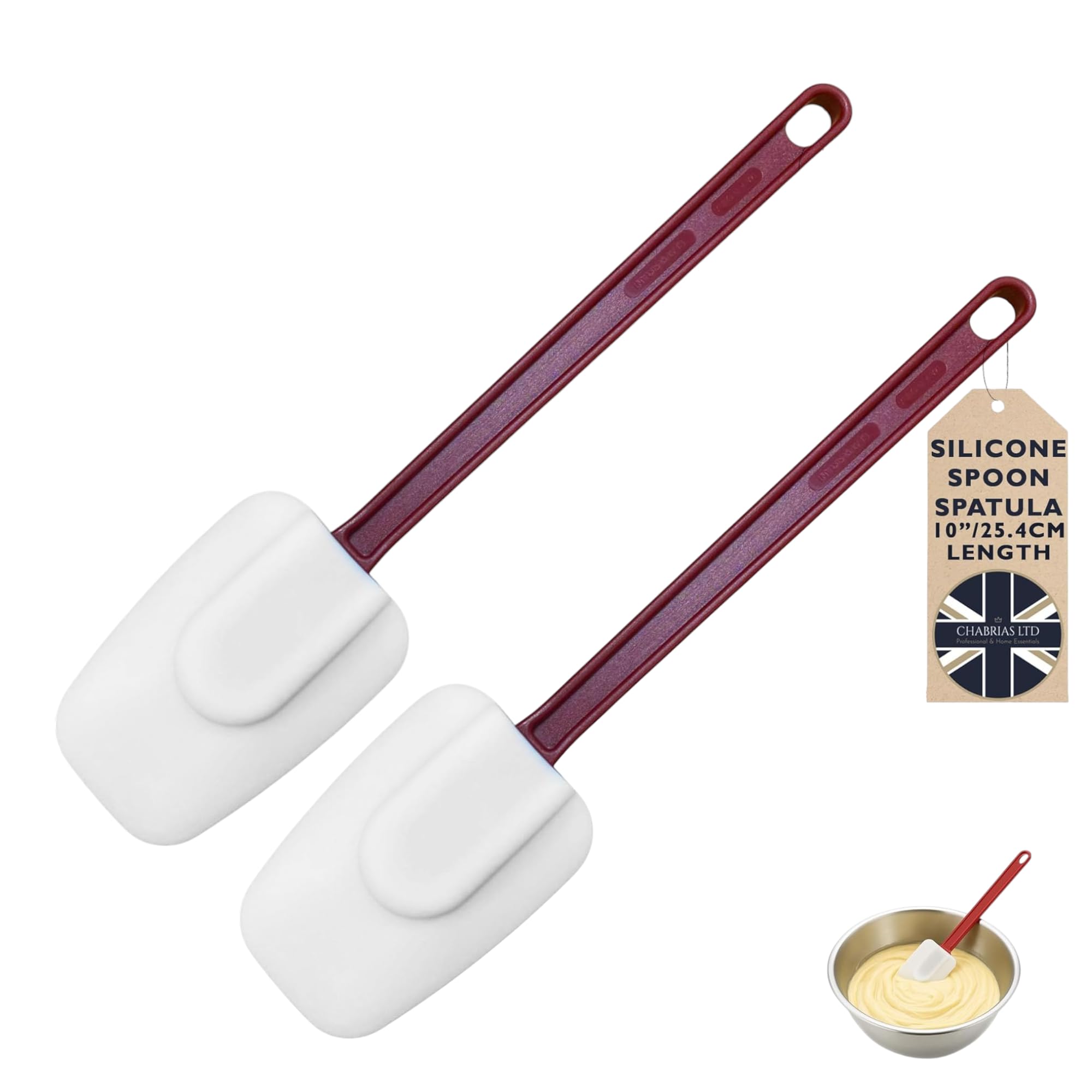 Chabrias Professional High Heat Silicone Spatula - Extra Long, Heat Resistant to 260°C, Non-Stick Safe, Heavy-Duty Cooking Utensil for Baking, Mixing, Scraping & Stir-Fry - BPA Free, (2, 10" Spoonula)