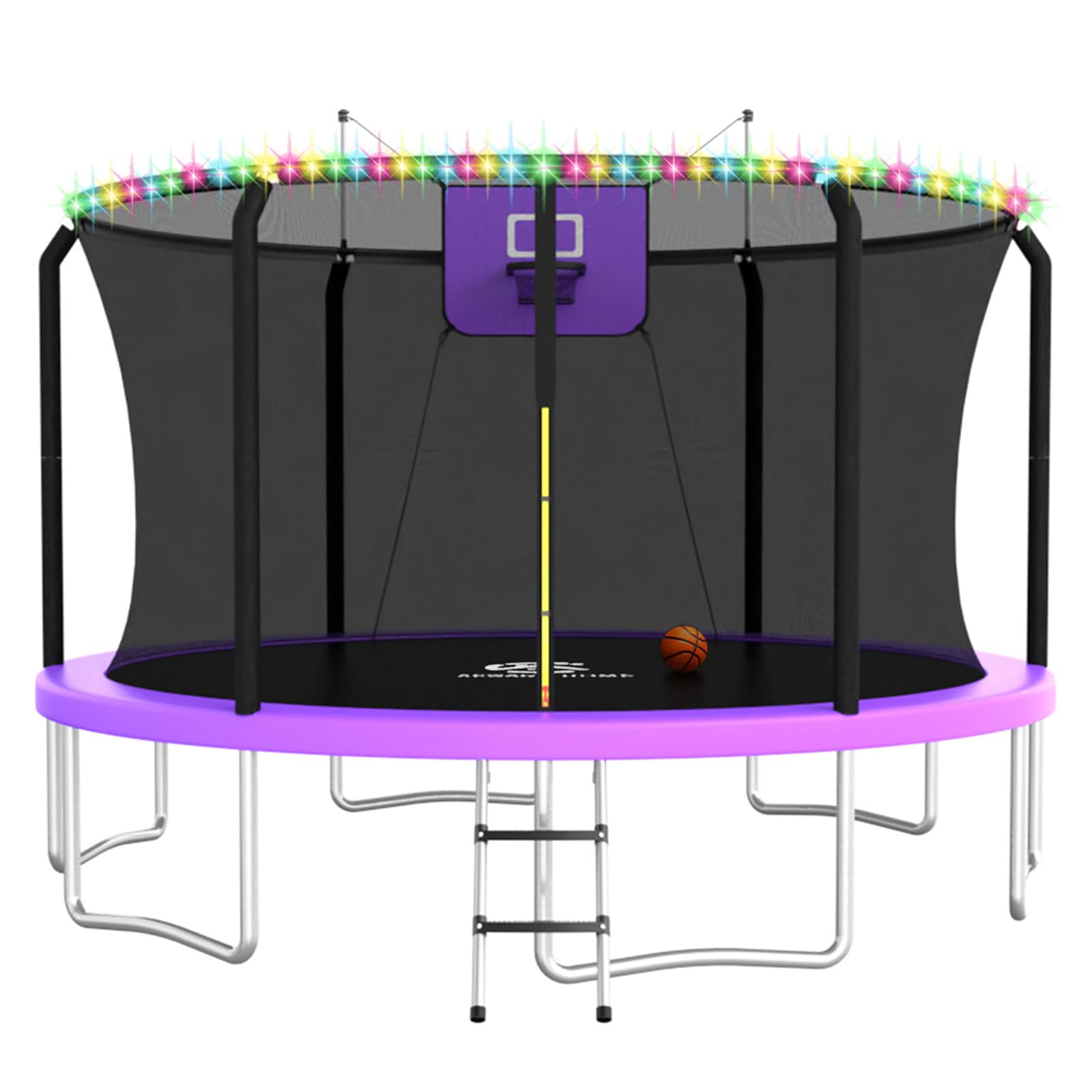 ACWARM HOME Trampoline Outdoor 8FT 10FT 12FT 14FT 15FT 16FT Trampoline with Basketball Hoop and LED Lights, Recreational Trampolines for Kids and Adults with Net and Ladder, ASTM Approved