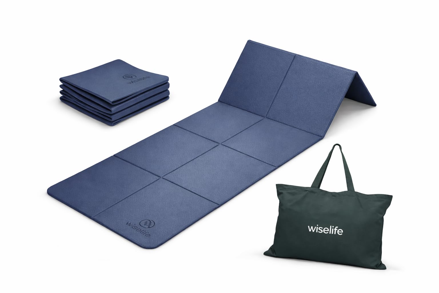 Wiselife Foldable Travel Yoga Mat | Portable, Anti-Slip, Sweat-Resistant, Lightweight TPE Yoga Mat with Carry Bag | Eco-Friendly Mat for Men & Women | Perfect for Home, Gym & Travel (Blue, 6mm)