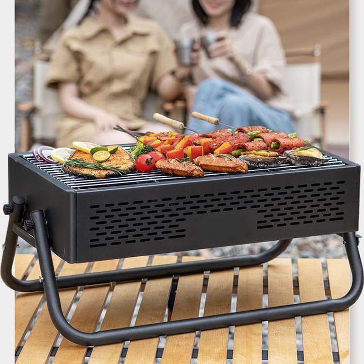 GO2CAMPS Portable Charcoal BBQ Grill with Handle [43x30cm], Foldable Steel Tabletop Barbecue Grill with Plated Grid for Camping, Hiking, Picnics and Outdoor Cooking | Lightweight and Durable Grill