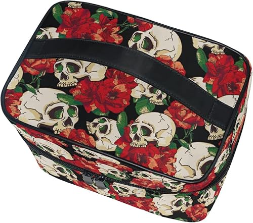 Miniatura 3 de Bolsa de maquillaje, bolsa organizadora de maquillaje de viaje con calavera y flores, neceser para niñas, mujeres y mujeres, Calaveras 007