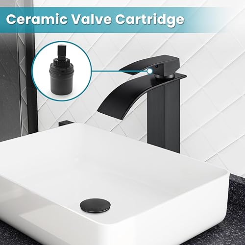 Miniatura 7 de gotonovo Grifo de baño alto en cascada, grifos de baño de una sola manija para fregadero de acero inoxidable de 1 agujero, grifo mezclador moderno,