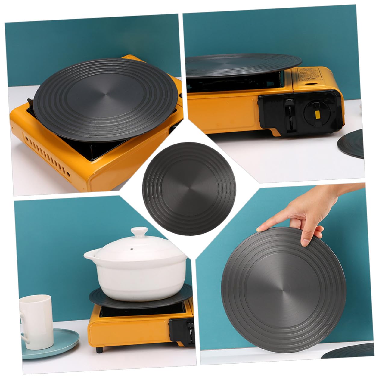 Difusor de Descongelación Rápida para Estufa de Gas de Calor de Aluminio Negro Bandeja Redonda de 28 Cm Que Ahorra y Protege Ollas en Cocina