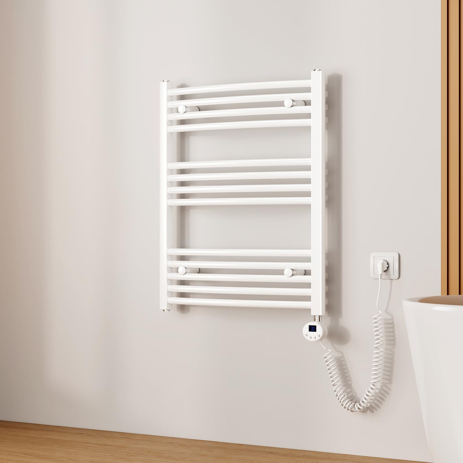EMKE Radiador Toallero Eléctrico para Baño,75 x 60 cm, Secatoallas Eléctrico con WiFi Termostato, 300 vatios (Blanco),Toallero Electrico Baño