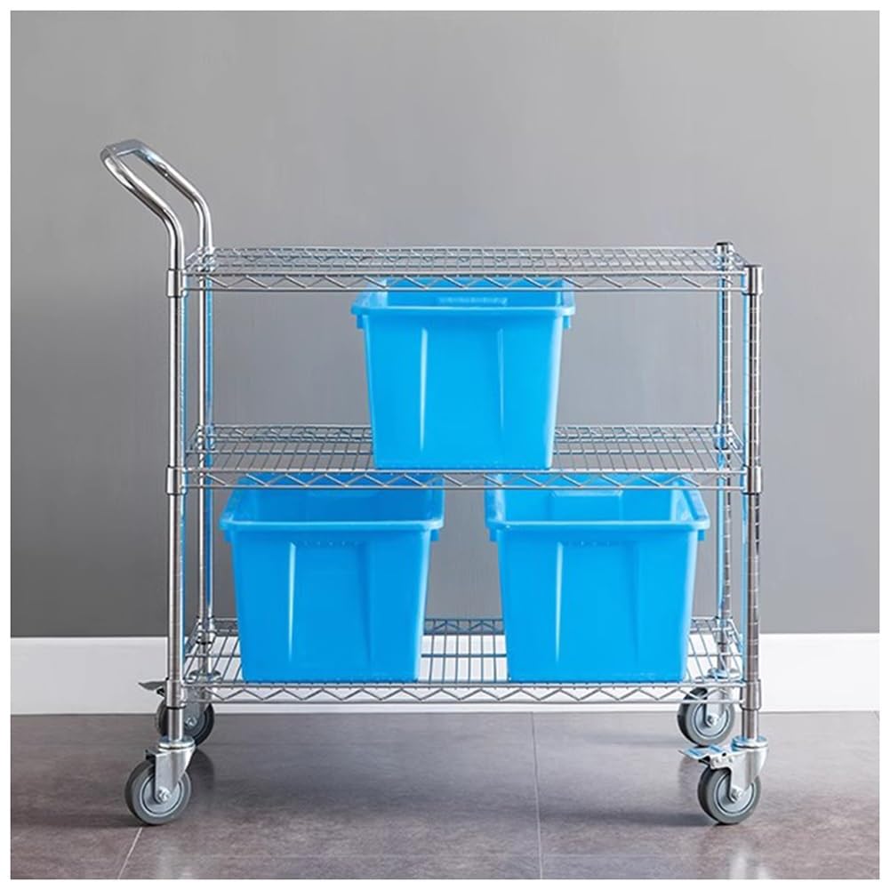 Carro rodante de metal resistente con estantes, carrito utilitario de cocina de 2/3 niveles, carro portátil de almacenamiento de herramientas para garaje, hogar, restaurante, oficina, plateado, 60 x