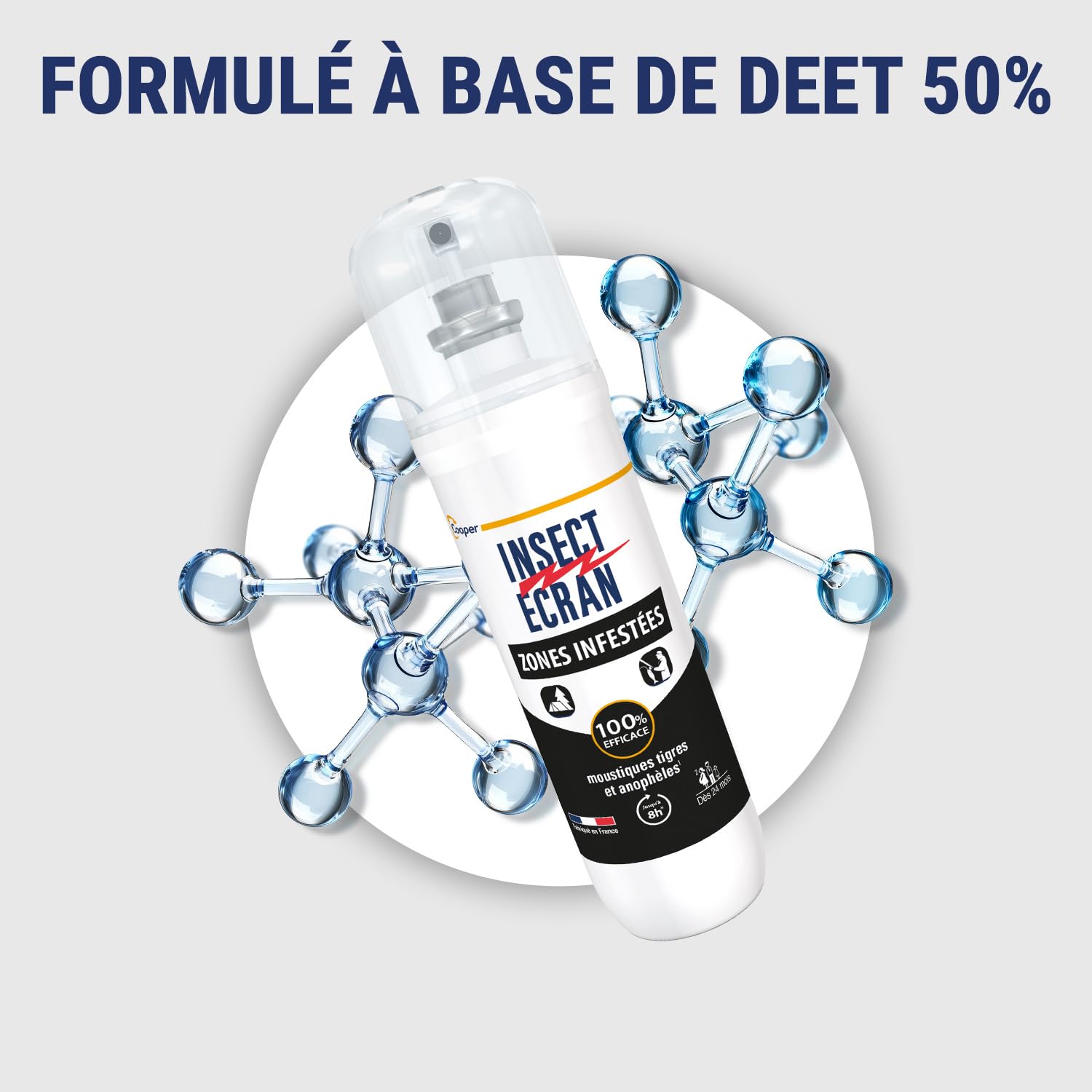 INSECT ECRAN - Anti-moustiques Zones Infestées - Efficacité 8h - Spray répulsif peau - Protection contre les piqûres de moustiques - 100 ml