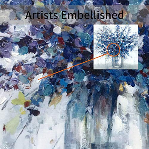 Tar Tar Studio Abstract Bouquet Canvas Wall Art: Blue Flowers In Vase Artwork Print Painting For Living Room Office ( 24''W X 24''H, Multiple Sizes ) #TOP2
