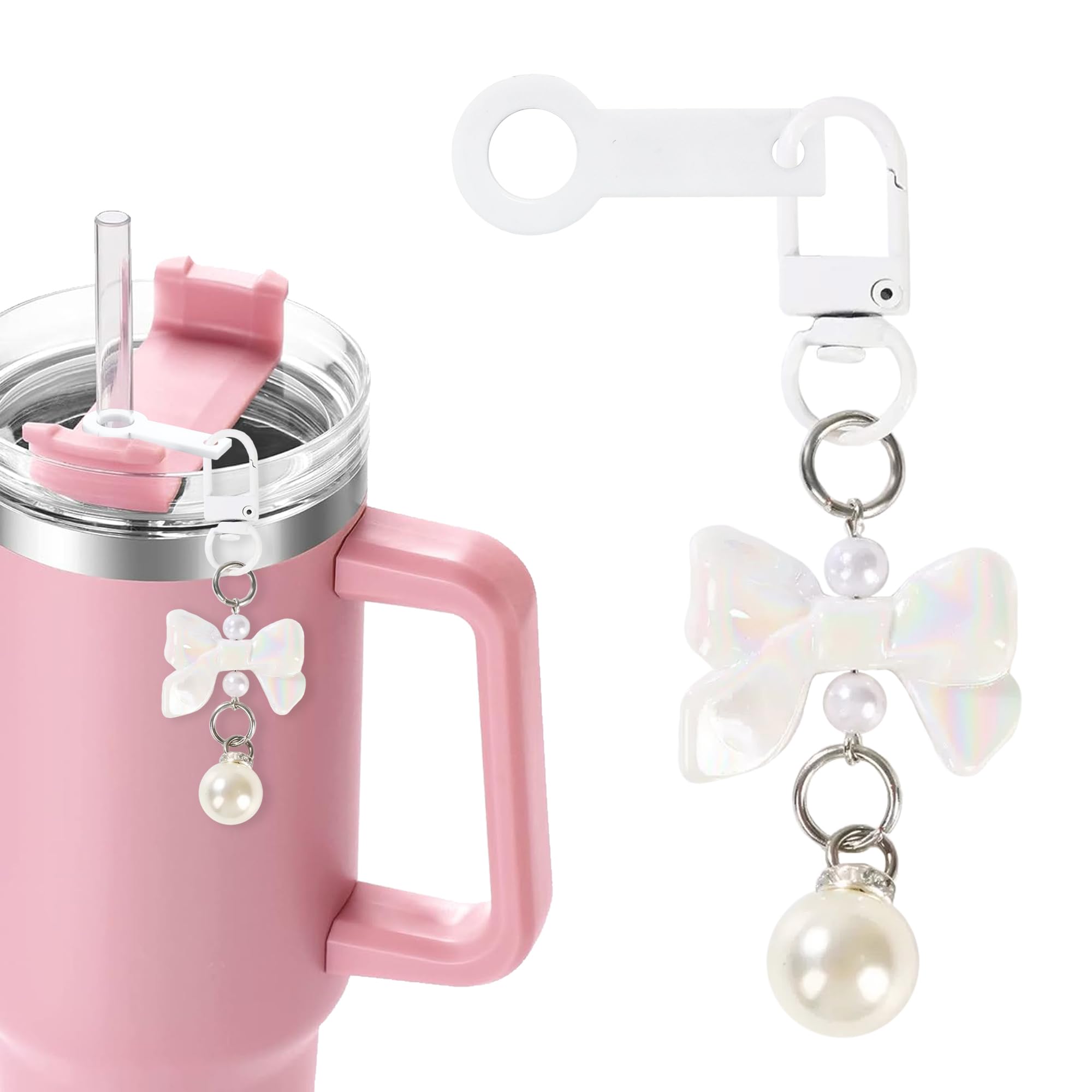 MOYOHIM Straw Charm Accessories for Stanley Cup, Cute Bow Straw Dangle Charm, Straw Pendant Adapters for Stanley Tumbler