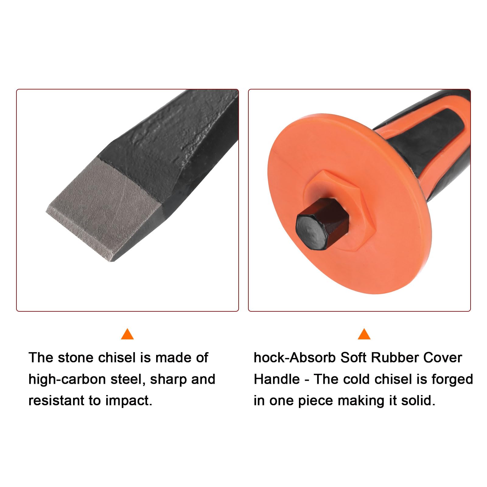 QUARKZMAN Cincel de Albañilería de 11.4" Cabeza Plana con Protección de Guardamanos - Cincel Plano para Romper, Tallar, Demoler y Partir Piedra, Ladrillo, Hormigón