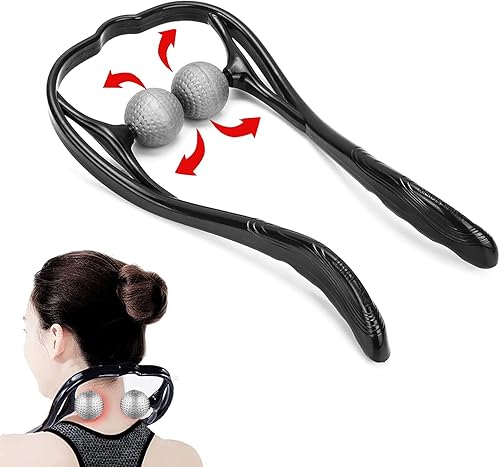 Jabroyee Masajeador de cuello Shiatsu de tejido profundo doble punto gatillo masajeador de hombro para aliviar el dolor, diseño de mango ergonómico,