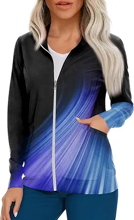 Scrub Jackets for Woman Zip Up Long Sleeve Tops Print Plus Size Womens Scrubs for Women Nursing Shirts with Pockets